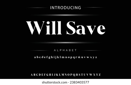 Will Save Premium luxury elegant alphabet letters and numbers. Elegant Tech typography classic serif font decorative vintage retro. Creative vector illustration