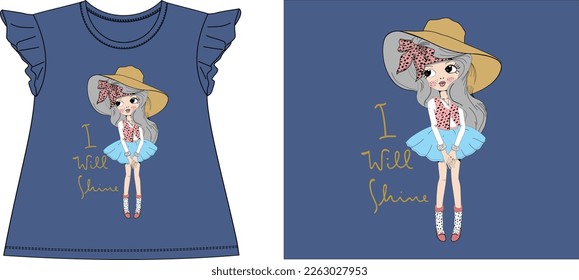 i will shine little girl graphic design vector illustration