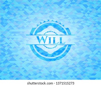 Will sky blue emblem with mosaic ecological style background