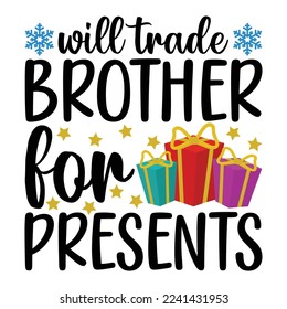 Will Trade Brother For Presents Christmas Tree Winter Forest Leopard Tree Vector Holiday Card Porch Sign