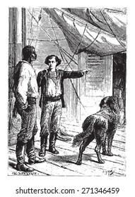 I will watch, simply replied Hercules, vintage engraved illustration.  Jules Verne, a 15 year old captain. 
