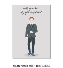 Will you be my groomsman invitation wedding card template with cartoon character