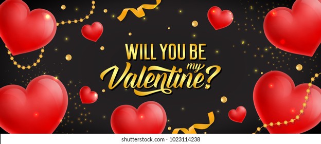 Will You Be My Valentine Lettering, Hearts