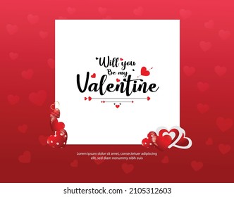 Will you Be my valentine card with red background Free Vector