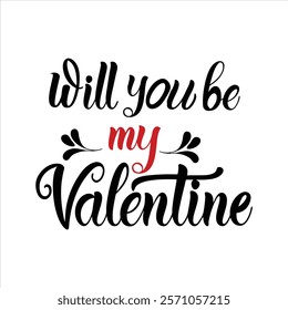 Will You Be My Valentine Typography Vector – Line Art, Silhouette, Clipart, and Logo Icon Design