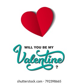 Will You Be My Valentine Card with Text and Hearts. Vector Illustration. Modern Paper Cut Decorative Design. Greeting  Party InvitationCard.