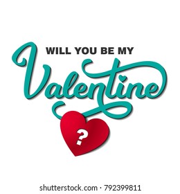 Will You Be My Valentine Card with Text and Hearts. Vector Illustration. Modern Paper Cut Decorative Design. Greeting  Party InvitationCard.