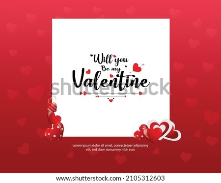 Will you Be my valentine card with red background Free Vector