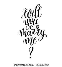 will you marry me black and white hand written lettering phrase about love to valentines day design poster, greeting card, photo album, banner, calligraphy text vector illustration