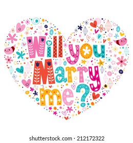 Will you Marry me heart shaped typography lettering decorative text design