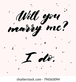 Will you marry me lettering  Hand drawn vector illustration  greeting card  design  logo for Valentine s Day 