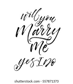 Will you marry me postcard. Wedding phrase. Ink illustration. Modern brush calligraphy. Isolated on white background. 