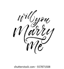 Will you marry me postcard. Wedding phrase. Ink illustration. Modern brush calligraphy. Isolated on white background. 