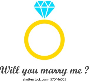 Will you marry me. Propose Day. Elegant Diamond Ring Line Art Design.