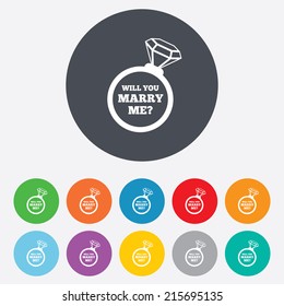 Will you marry me ring sign icon. Engagement symbol. Round colourful 11 buttons. Vector