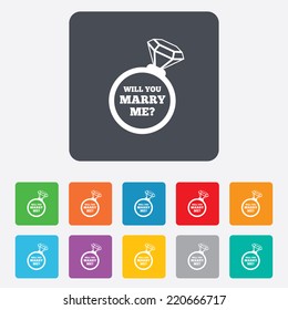 Will you marry me ring sign icon. Engagement symbol. Rounded squares 11 buttons. Vector
