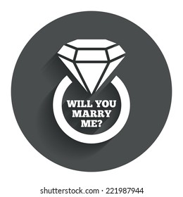 Will you marry me ring sign icon. Engagement symbol. Circle flat button with shadow. Modern UI website navigation. Vector