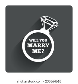Will you marry me ring sign icon. Engagement symbol. Gray flat square button with shadow. Modern UI website navigation. Vector