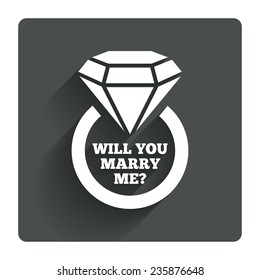 Will you marry me ring sign icon. Engagement symbol. Gray flat square button with shadow. Modern UI website navigation. Vector