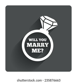 Will you marry me ring sign icon. Engagement symbol. Gray flat square button with shadow. Modern UI website navigation. Vector