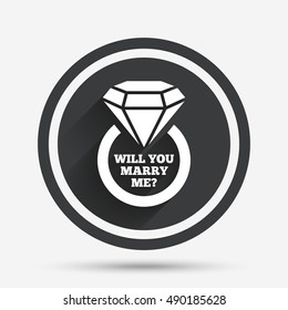 Will you marry me ring sign icon. Engagement symbol. Circle flat button with shadow and border. Vector