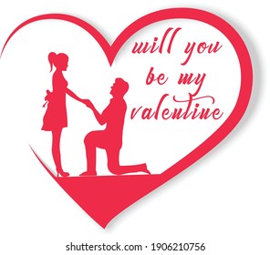 Will you marry me text with cute couple in love character for valentine's day  Valentine's Day,14 February. 
