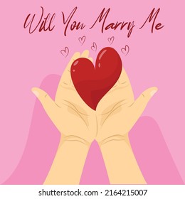 Will You Marry Me text with Hand Holding Love Vector Design