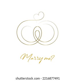 Will you marry me. Wedding rings continuous line drawing. Propose, union of hearts. Hand drawn vector illustration.