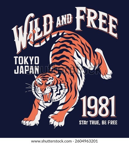 willd and free tiger tokyo japan slogan vector design illustrator for t-shirt