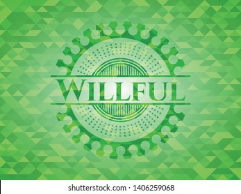 Willful green emblem with mosaic background. Vector Illustration. Detailed.