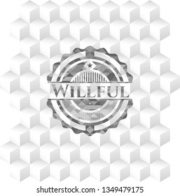 Willful grey badge with geometric cube white background