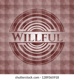Willful red polygonal badge. Seamless.