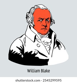 William Blake foi um poeta, pintor e gravurista inglês. Uma figura importante na história das artes visuais da era romântica. Ilustração de vetor desenhada à mão