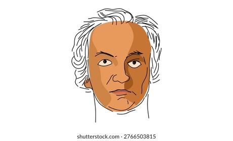 William Blake portrait, flat vector illustration