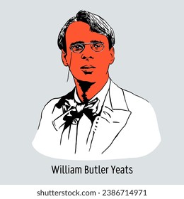 William Butler Yeats war ein irischer englischsprachiger Schriftsteller, Dichter, Dramatiker und eine prominente Persönlichkeit in der westeuropäischen Literatur. Vektorgrafik ist handgezeichnet.