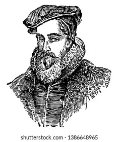 William Cecil, 1520-1598, he was an English statesman, chief advisor, secretary of state and Lord high treasurer, vintage line drawing or engraving illustration