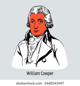 William Cowper was an English poet whose work was highly appreciated by his contemporaries. Master of epistolary genre. Hand drawn vector illustration