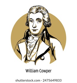 William Cowper - English poet, whose work is highly appreciated by his contemporaries. Master of the epistolary genre. Vector illustration, hand-drawn