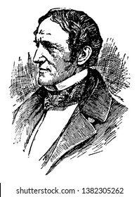 William H Prescott, 1796-1859, he was an American historian and Hispanist, vintage line drawing or engraving illustration