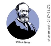 William James is an American philosopher and psychologist. Hand drawn vector illustration