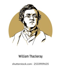 William Makepeace Thackeray es un escritor satírico inglés y maestro de la novela realista. Ilustración vectorial dibujada a mano