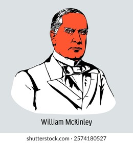 William McKinley Jr. was a politician and the 25th President of the United States of America, a Republican. Hand drawn vector illustration