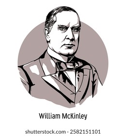 William McKinley Jr. was a politician and the 25th President of the United States of America, a Republican. Hand drawn vector illustration