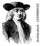 William Penn 1644 to 1718 he was an English real estate entrepreneur philosopher and founder of the province of Pennsylvania vintage line drawing or engraving illustration