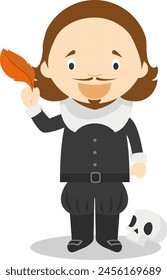 William Shakespeare cartoon character. Vector Illustration. Kids History Collection.