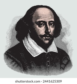 William  Shakespeare, colored vector illustration from old engraving from Meyers Lexicon published 1914 in Leipzig