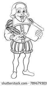 William Shakespeare Holding A Quill Feather Pen And Scroll Cartoon Character