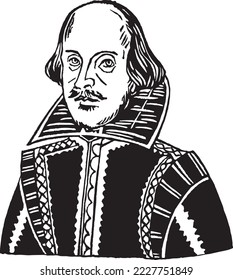 William Shakespeare, line art portait illustration