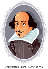 William Shakespeare Vektor Karikatur. Porträt des berühmten englischen Schriftstellers und Autors
