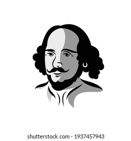 William Shakespeare Vector Caricature. Portrait of famous English writer and author